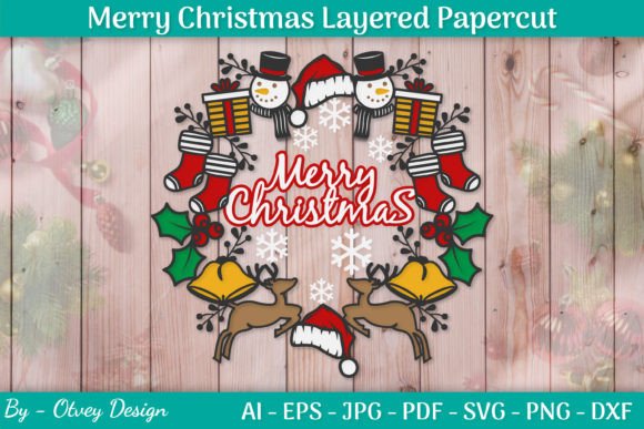 Merry Christmas Layered Papercut SVG