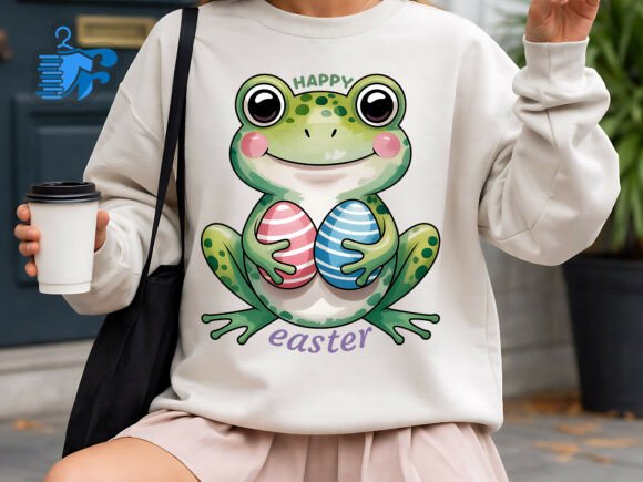 Happy Easter Cute Frog Holding Eggs East - Download Now