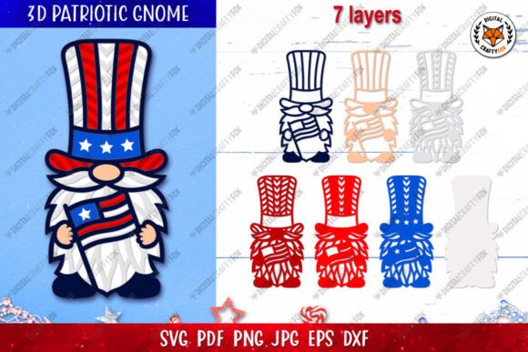 3D Patriotic Gnome Paper Cut SVG