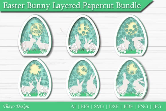 Easter Bunny Layered Papercut SVG Bundle