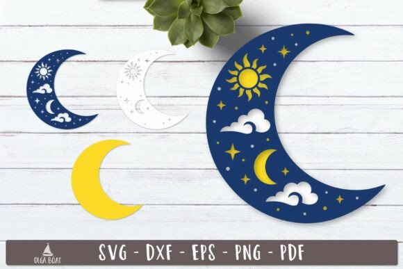 3d Celestial Moon SVG Layered Design - Download Now