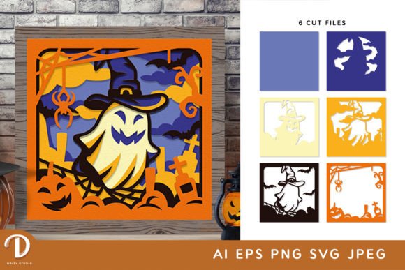Cute Halloween Ghost 3D Shadow Box SVG