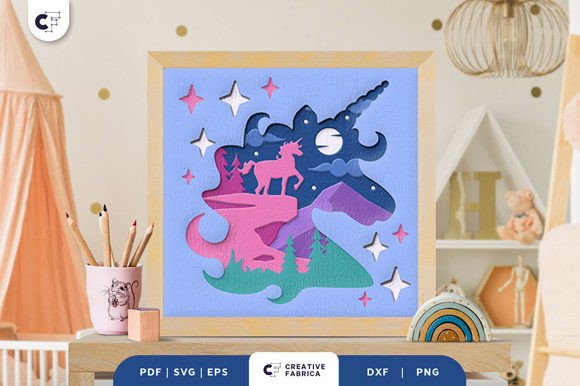 Unicorn 3D Shadow Box Paper Cut SVG