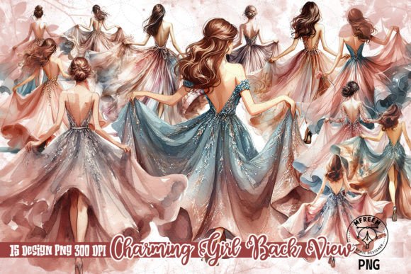 Charming Girl Back View Clipart PNG - Download Now