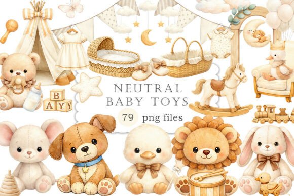 Neutral Baby Toys Watercolor Clipart