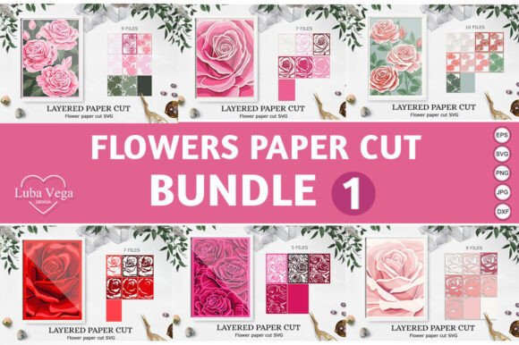 BUNDLE Flowers Paper Cut / Roses Shadow