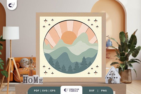 Boho Mountain Forest 3D Shadow Box SVG
