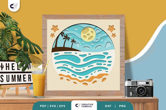 Beach View 3D Layered Paper Cut