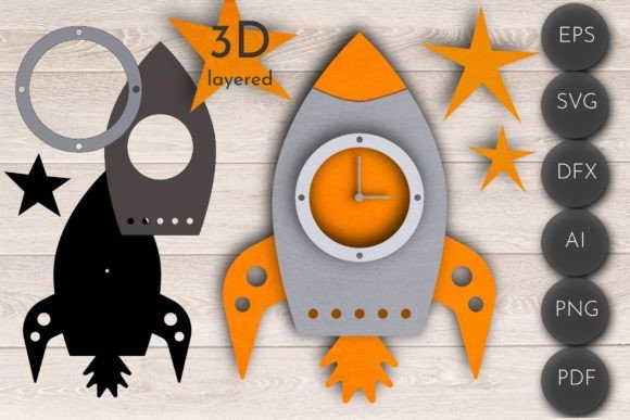 Layered Clock, Rocket - Download Now