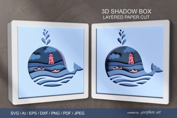 Whale 3D Layered Papercut Shadow Box SVG