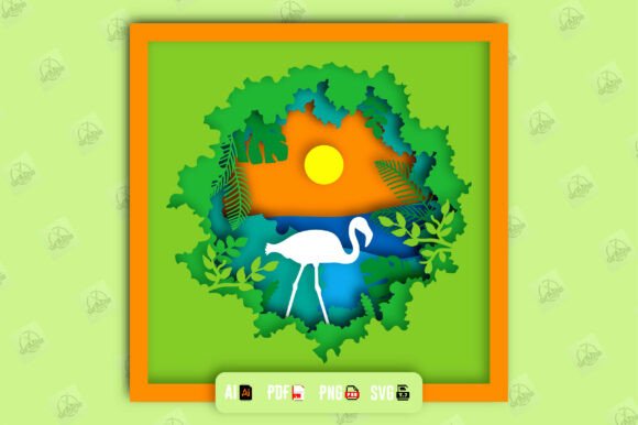 3D Flamingo Shadow Box Laser Cut SVG