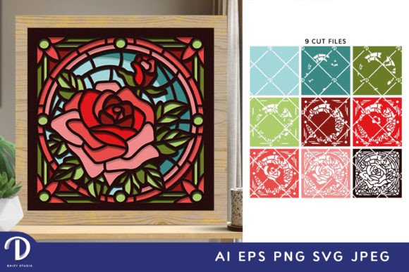 Stained Glass Roses 3D Shadow Box SVG