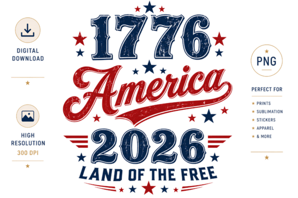 1776 2026 America Land of the Free PNG