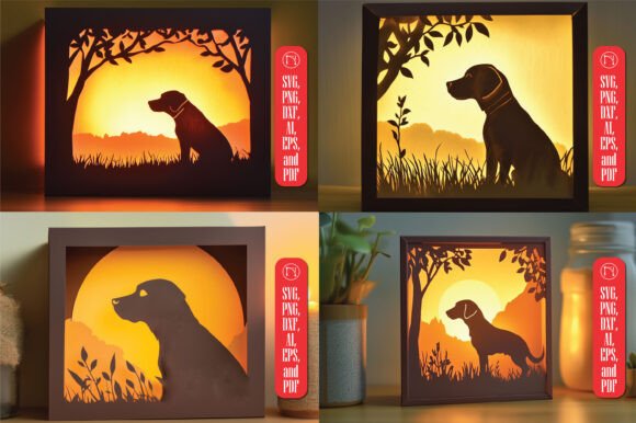 Paper Cut Dog Shadow Box SVG Bundle