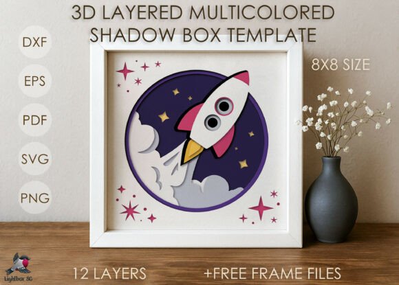 3D Space Rocket Shadow Box SVG Template