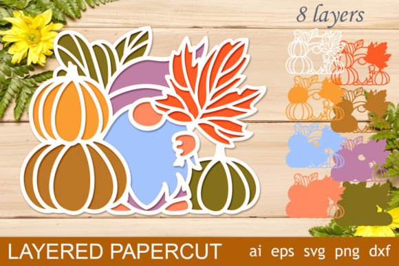 3d Fall Pumpkin Layered, Gnome Papercut,