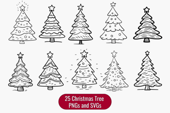 Charming Vintage Christmas Tree Doodles - Download Now