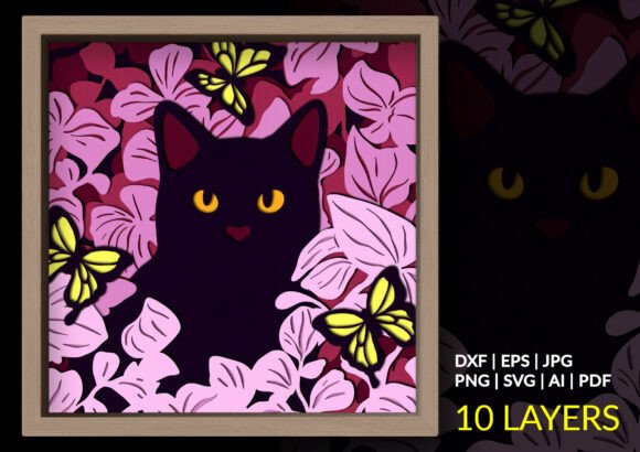 Black Cat Butterfly Shadow Box SVG
