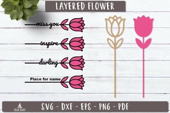 Tulip Flower Name SVG 3d Layered Laser - Download Now